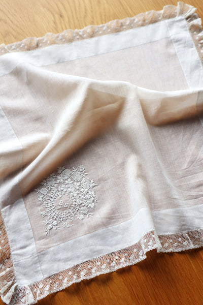 1890s French Monogram & Lace Handkerchief