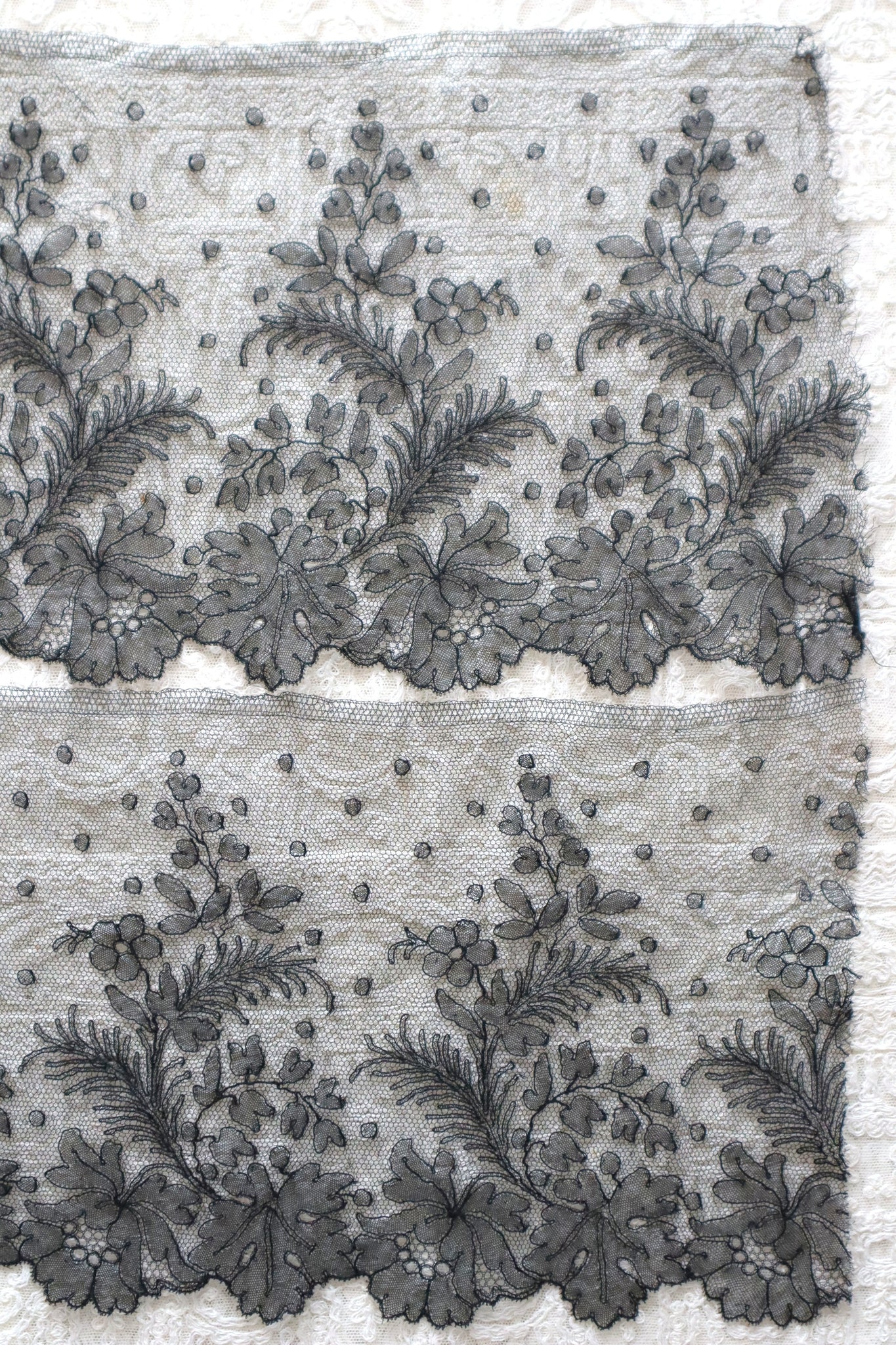 1920s Chantilly Style Lace Trim with Picot Edge, 268 × 19.5cm