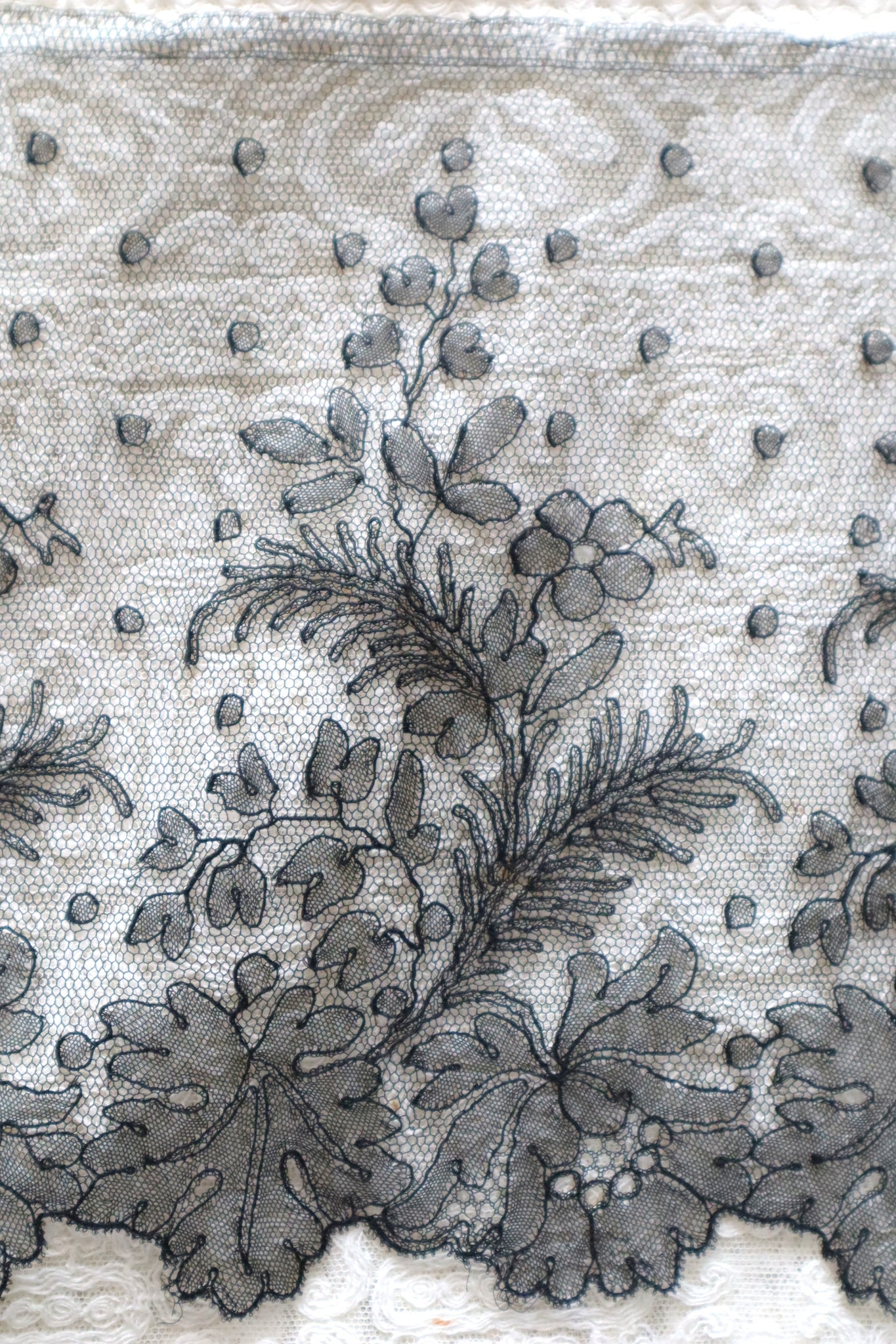 1920s Chantilly Style Lace Trim with Picot Edge, 268 × 19.5cm