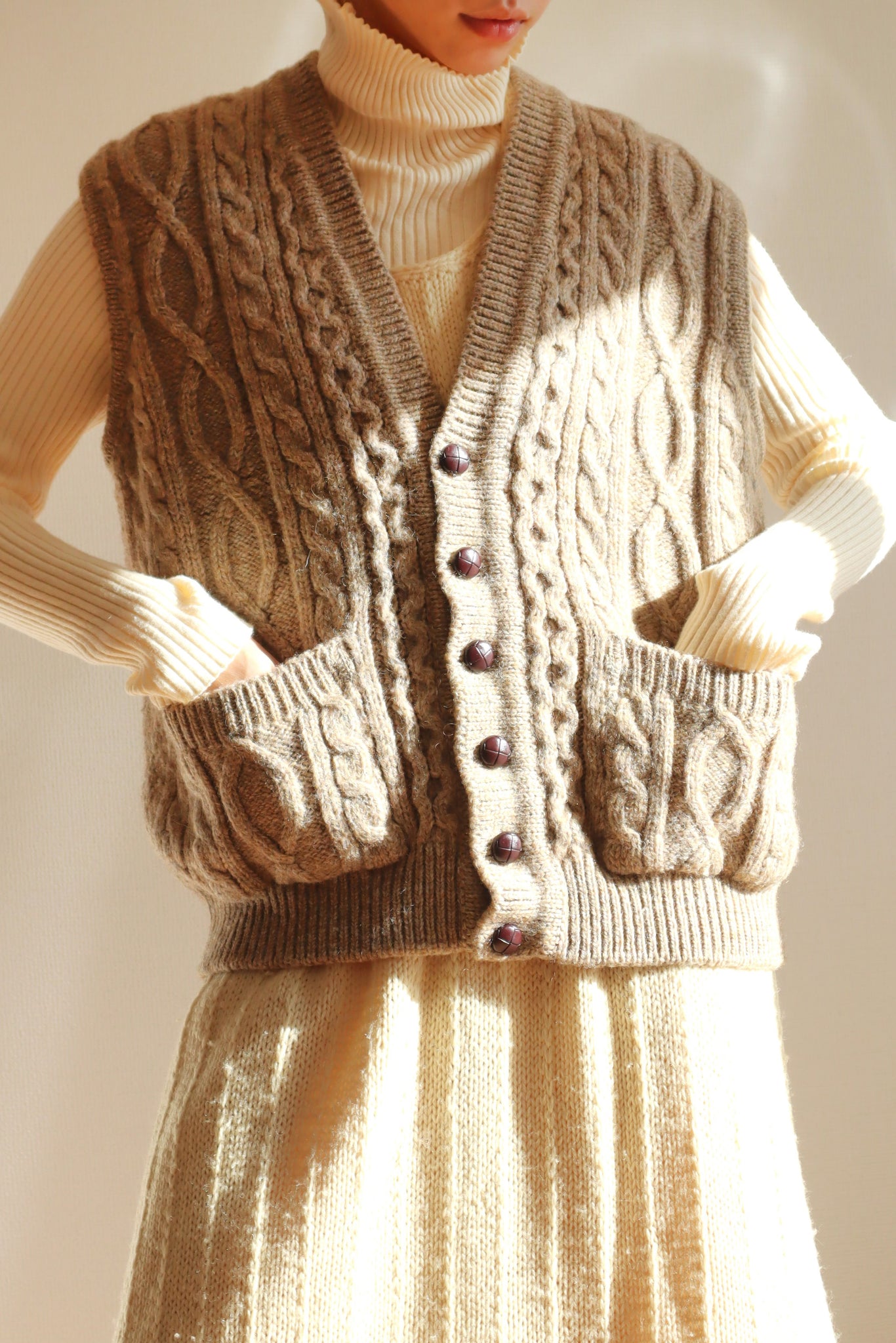 80s Irish Aran Wool Vest