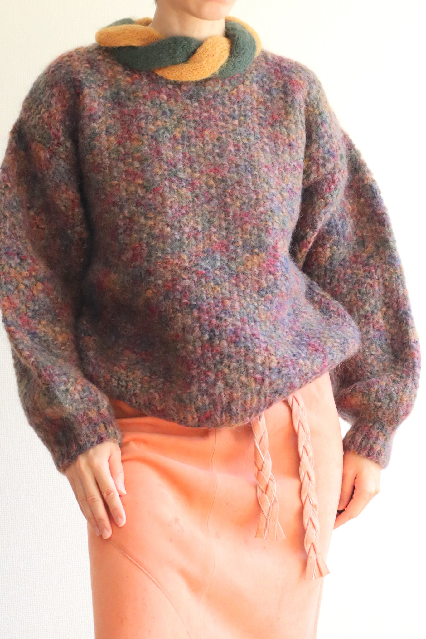 80s Hand Knit Twist Collar Sweater