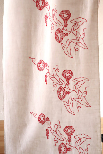 1900s–1910s French Redwork Morning Glory Linen Panel