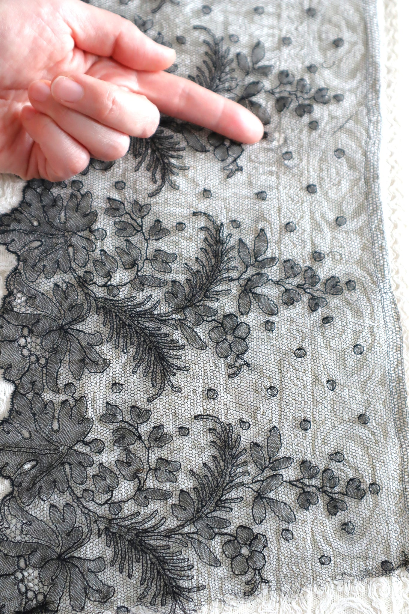 1920s Chantilly Style Lace Trim with Picot Edge, 268 × 19.5cm