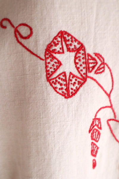 1900s–1910s French Redwork Morning Glory Linen Panel