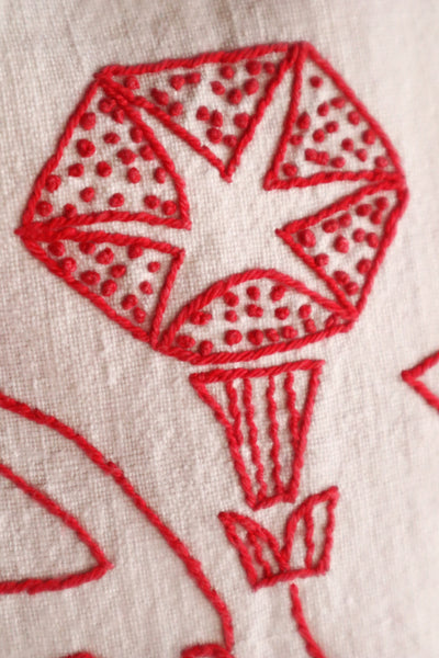1900s–1910s French Redwork Morning Glory Linen Panel
