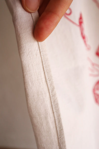 1900s–1910s French Redwork Morning Glory Linen Panel