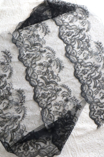1910s Chantilly Style Lace Trim with Picot Edge, 236 × 25cm