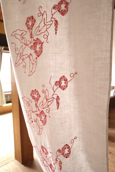 1900s–1910s French Redwork Morning Glory Linen Panel