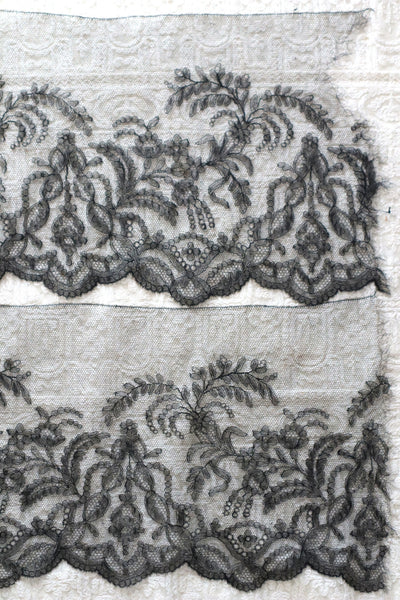 1910s Chantilly Style Lace Trim with Picot Edge, 236 × 25cm