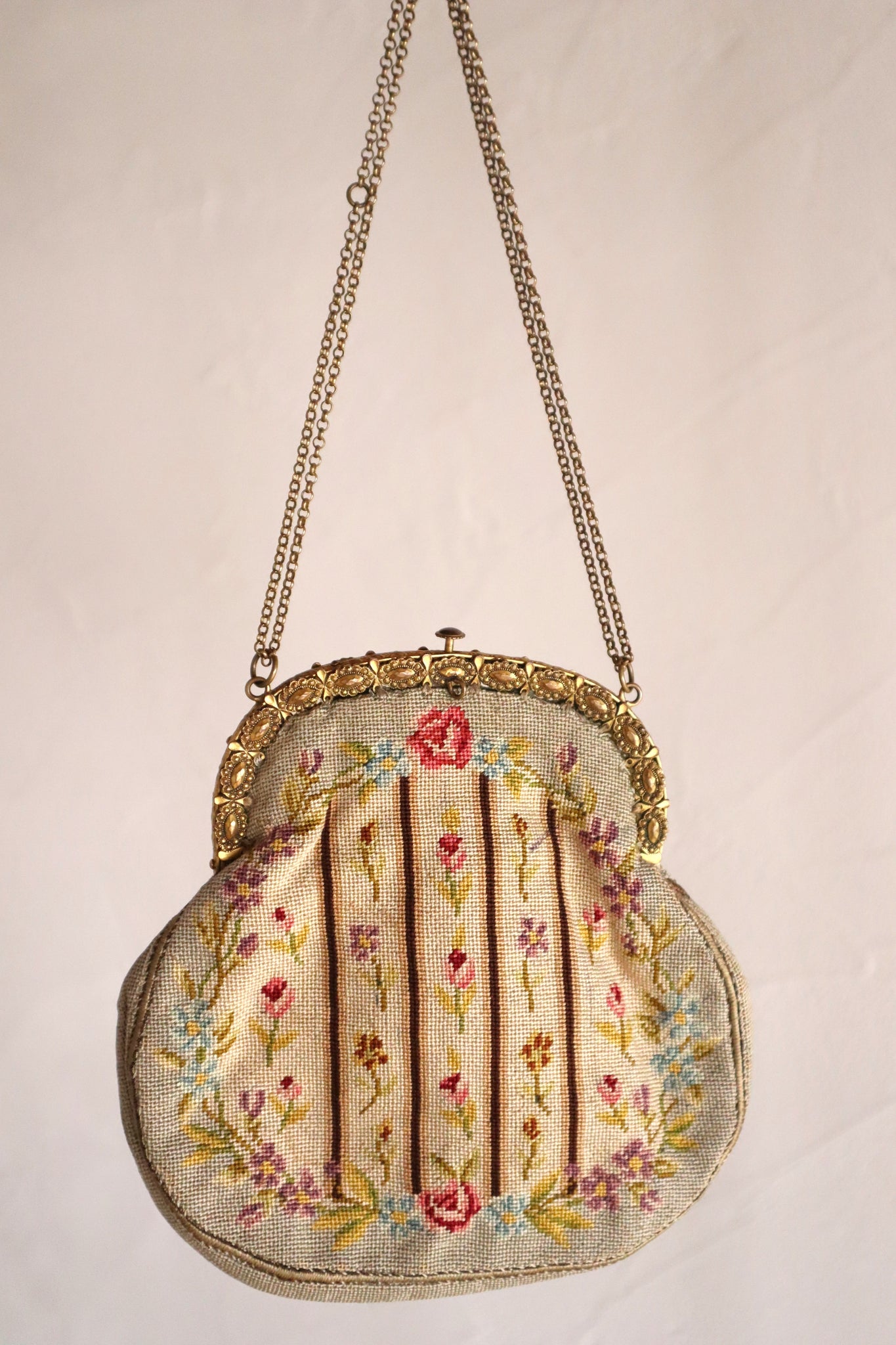 1895–1910 French Petit Point Floral Evening Bag