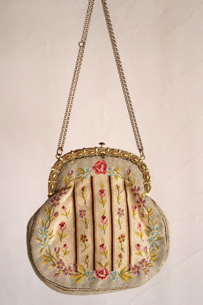 1895–1910 French Petit Point Floral Evening Bag