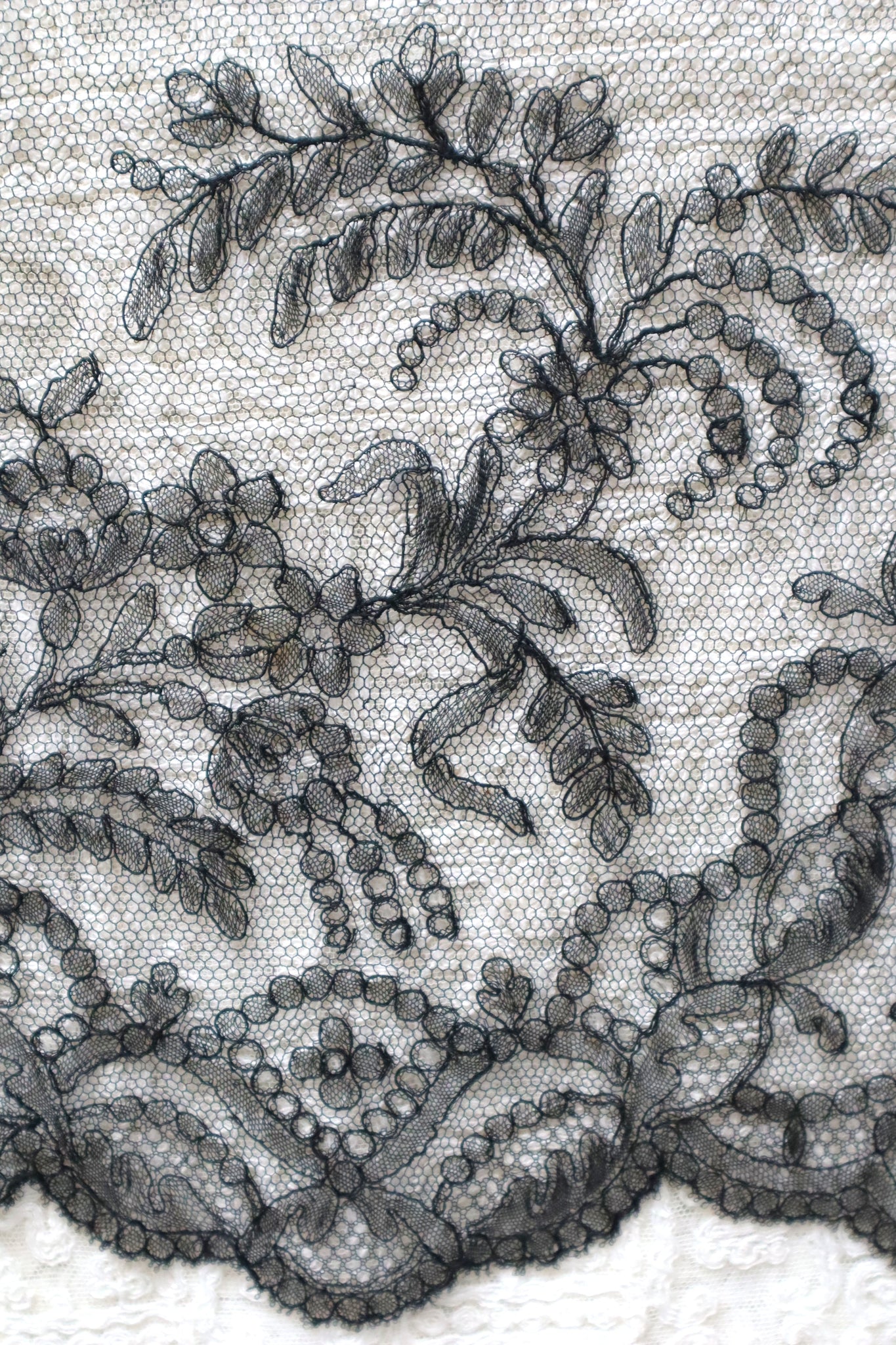 1910s Chantilly Style Lace Trim with Picot Edge, 236 × 25cm