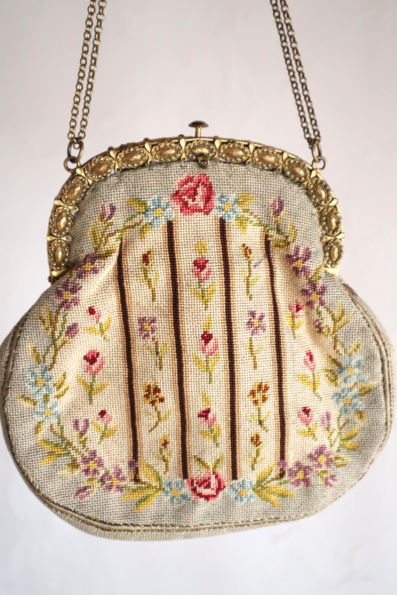 1895–1910 French Petit Point Floral Evening Bag