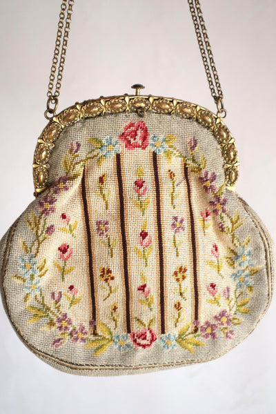 1895–1910 French Petit Point Floral Evening Bag