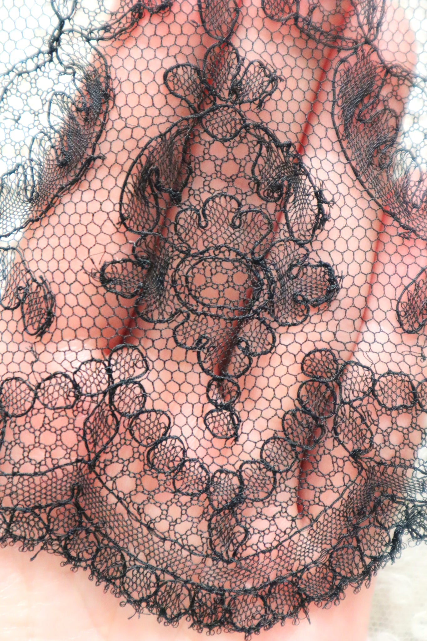 1910s Chantilly Style Lace Trim with Picot Edge, 236 × 25cm