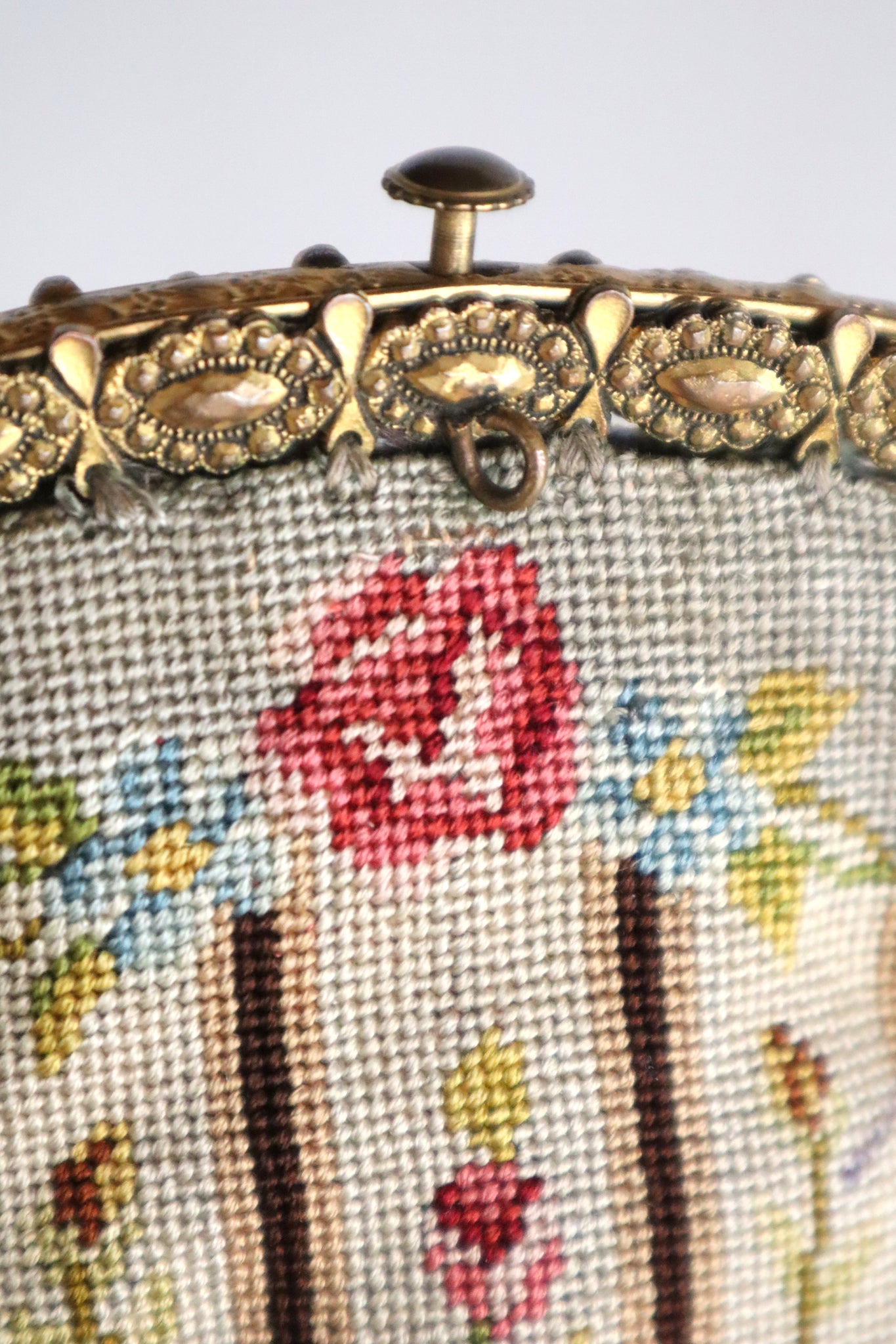 1895–1910 French Petit Point Floral Evening Bag