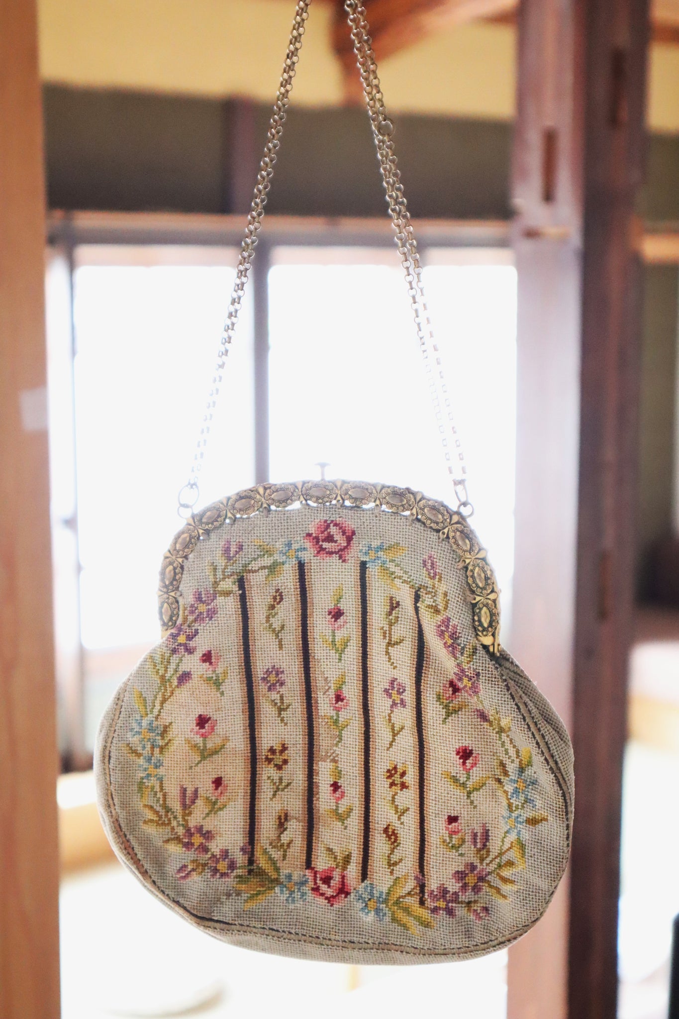 1895–1910 French Petit Point Floral Evening Bag