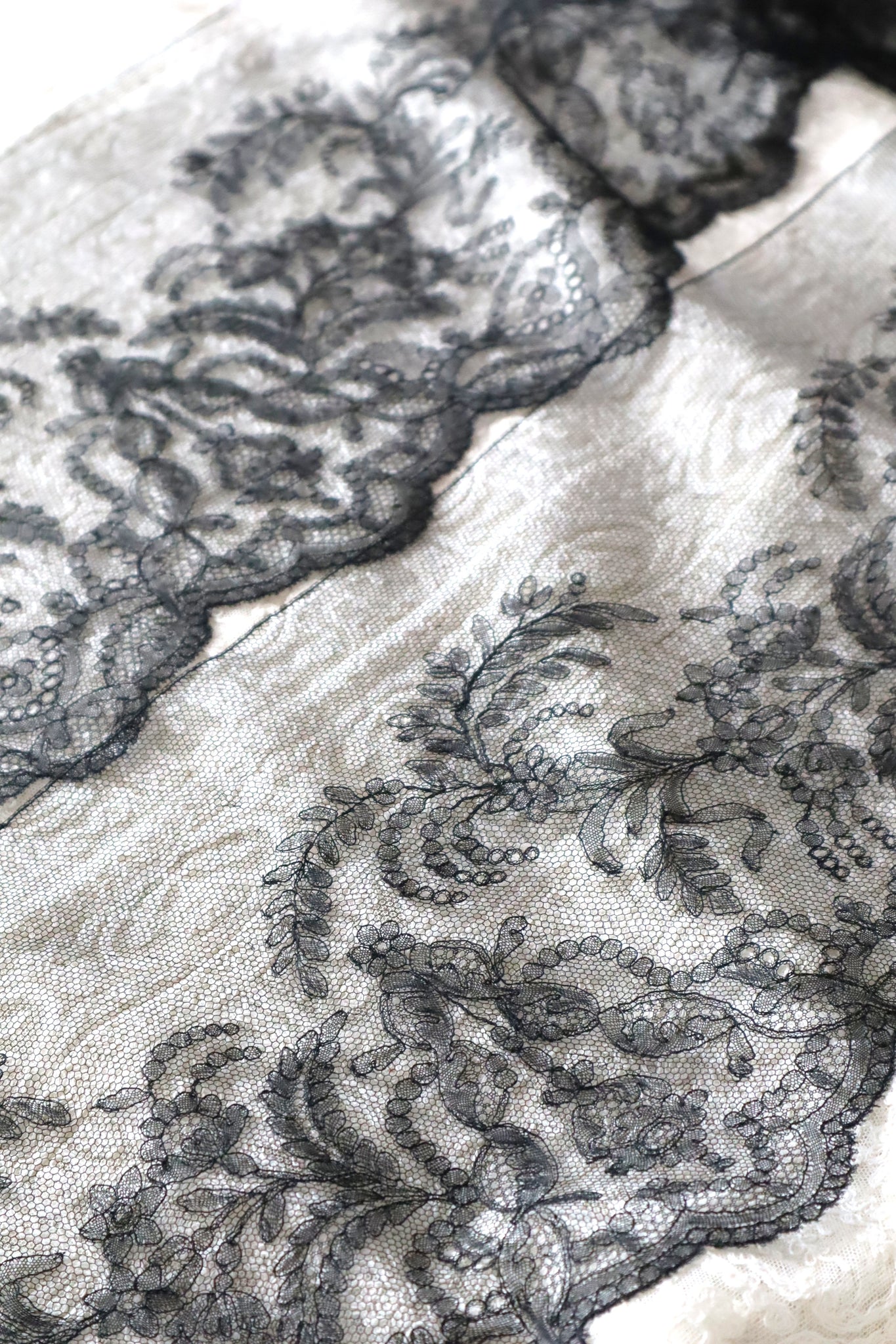 1910s Chantilly Style Lace Trim with Picot Edge, 236 × 25cm
