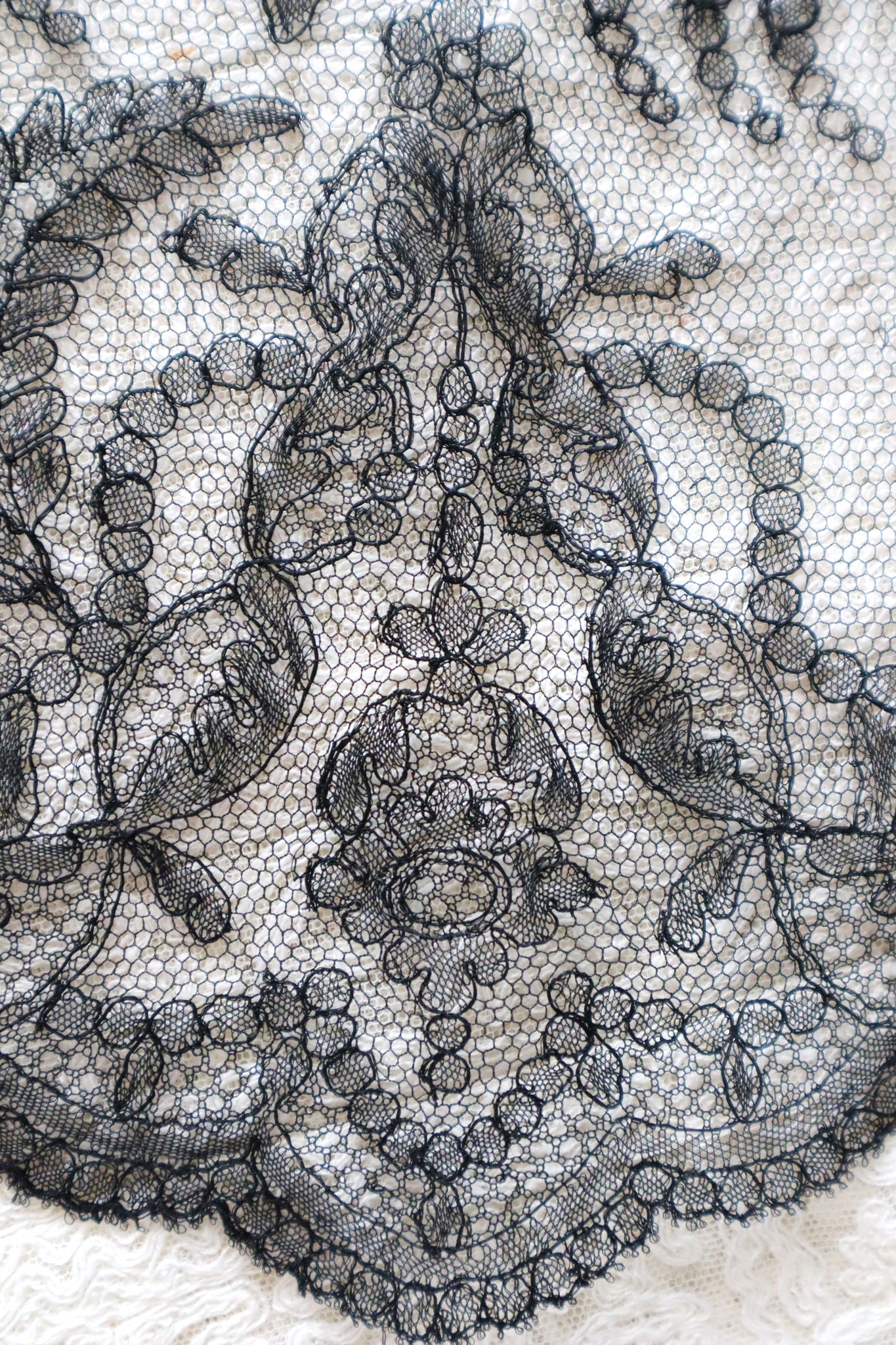 1910s Chantilly Style Lace Trim with Picot Edge, 236 × 25cm