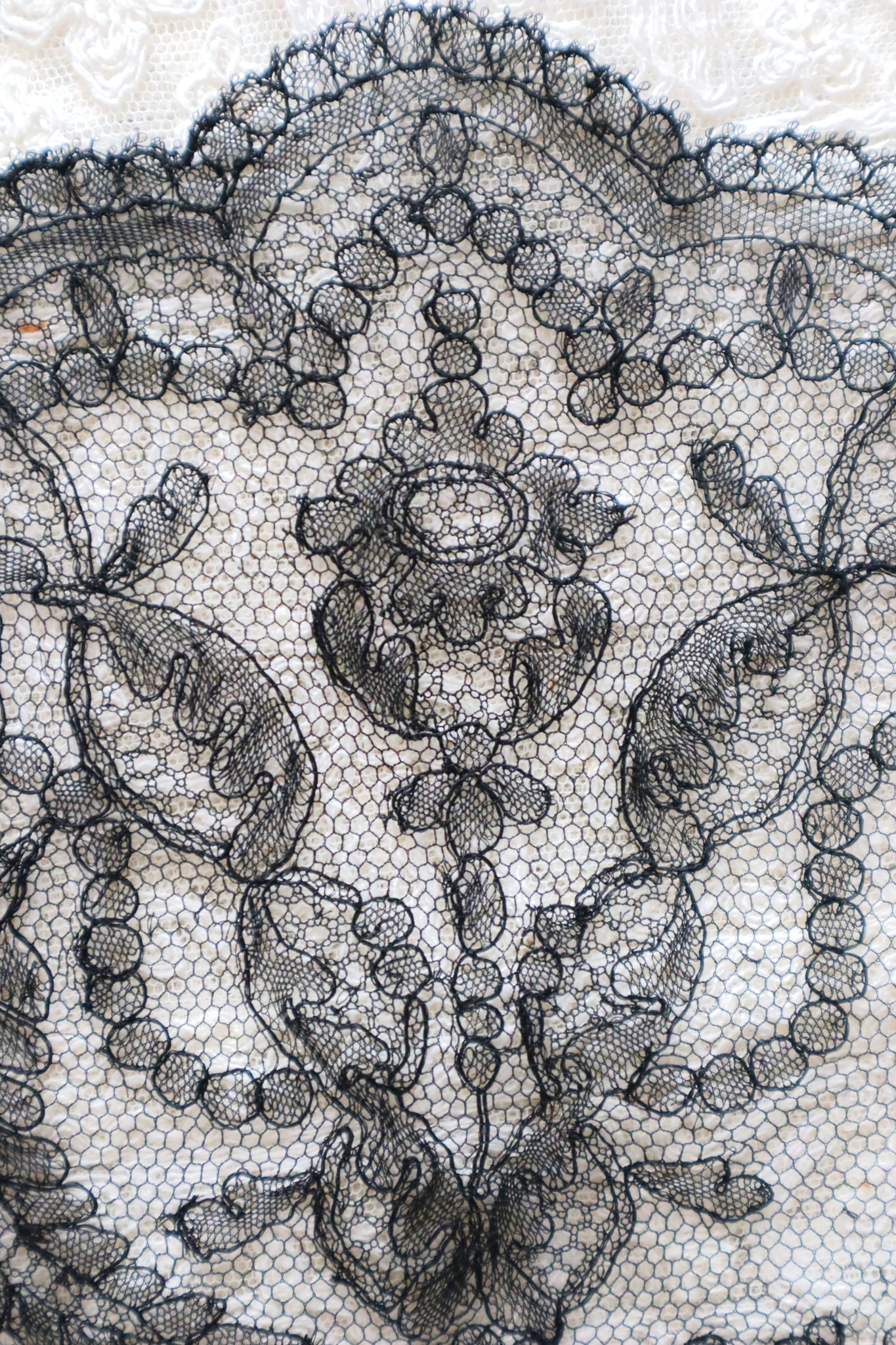 1910s Chantilly Style Lace Trim with Picot Edge, 236 × 25cm