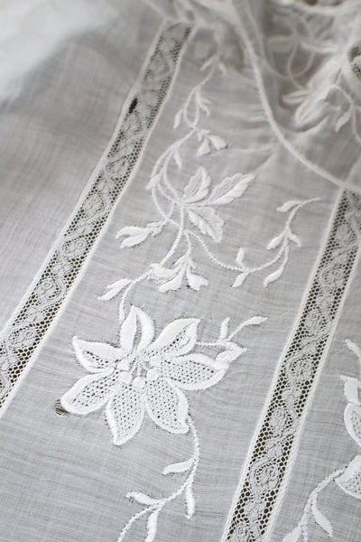 1900s Edwardian Muslin Cotton Embroidered Blouse