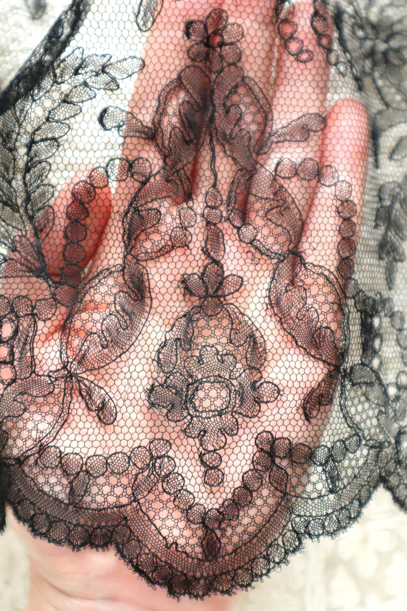 1910s Chantilly Style Lace Trim with Picot Edge, 236 × 25cm