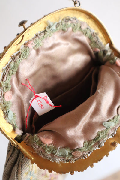 1895–1910 French Petit Point Floral Evening Bag