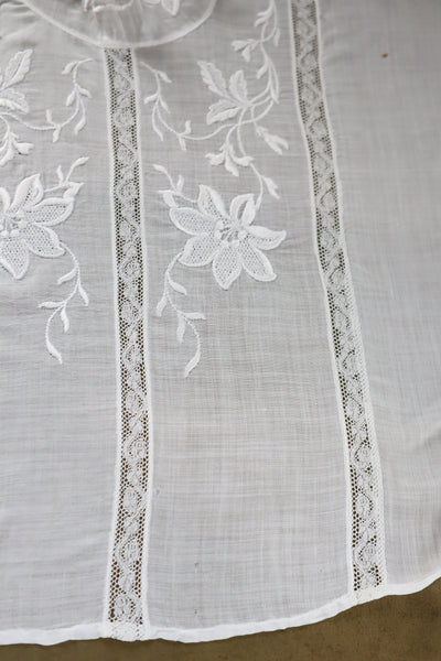1900s Edwardian Muslin Cotton Embroidered Blouse