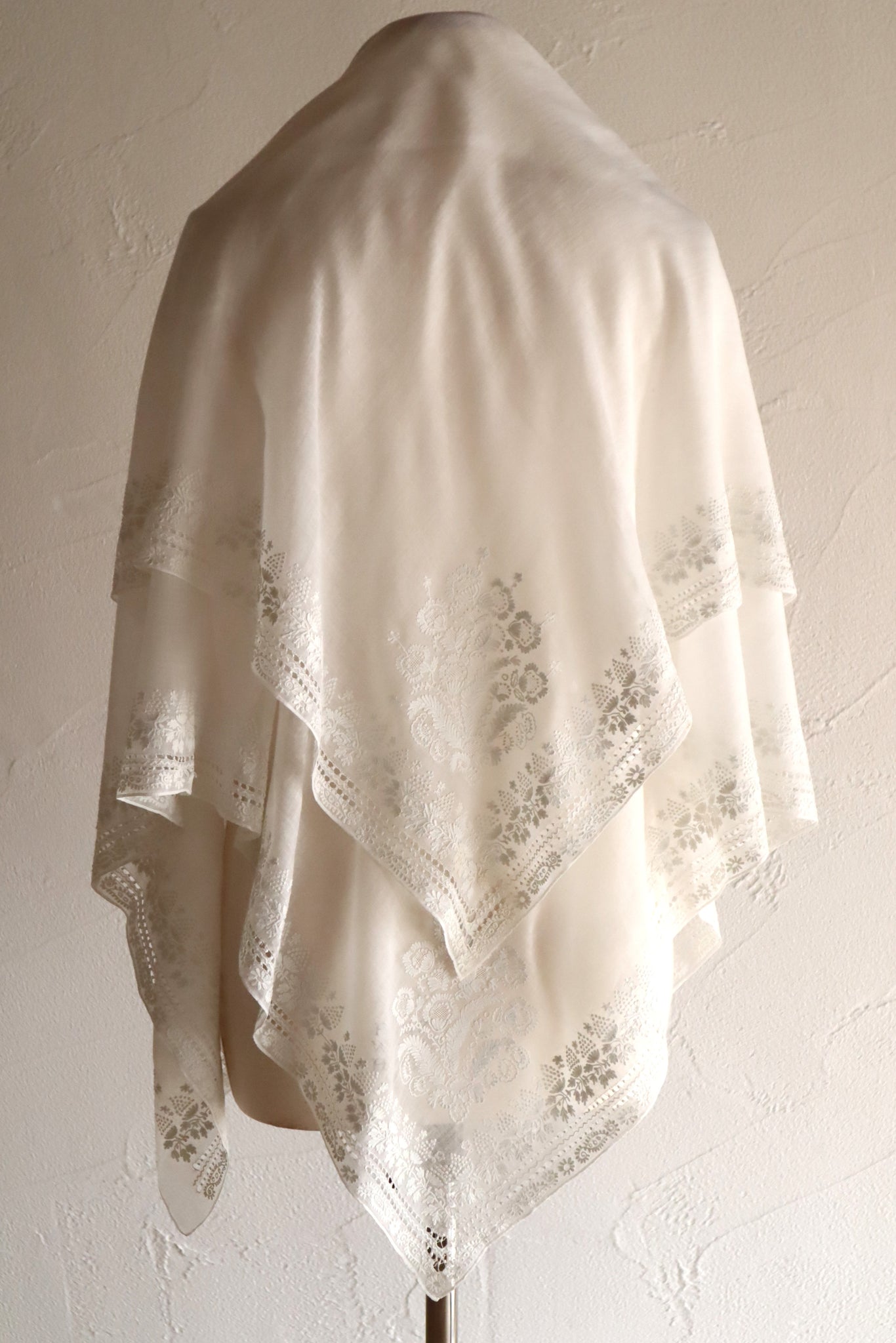 19th Century French Hand Embroidered Muslin Fichu