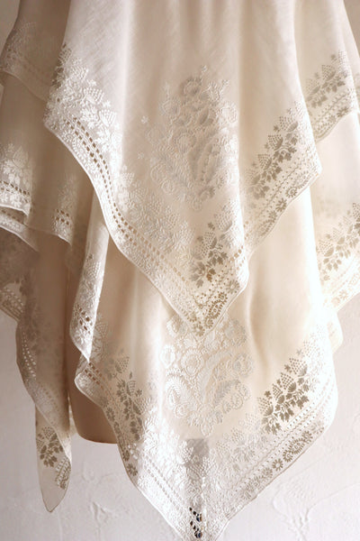 19th Century French Hand Embroidered Muslin Fichu