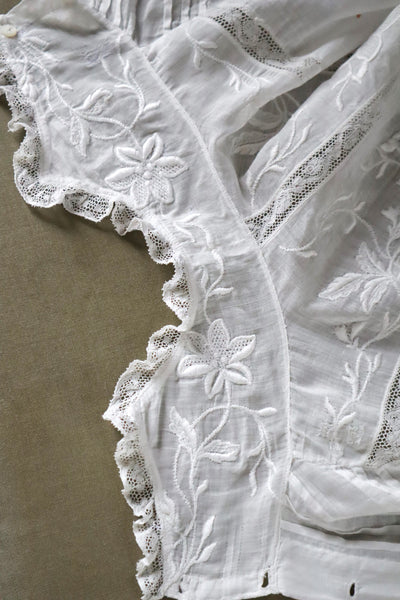 1900s Edwardian Muslin Cotton Embroidered Blouse