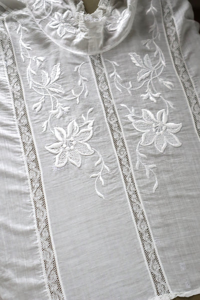 1900s Edwardian Muslin Cotton Embroidered Blouse