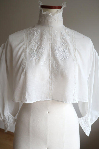 1900s Edwardian Muslin Cotton Embroidered Blouse