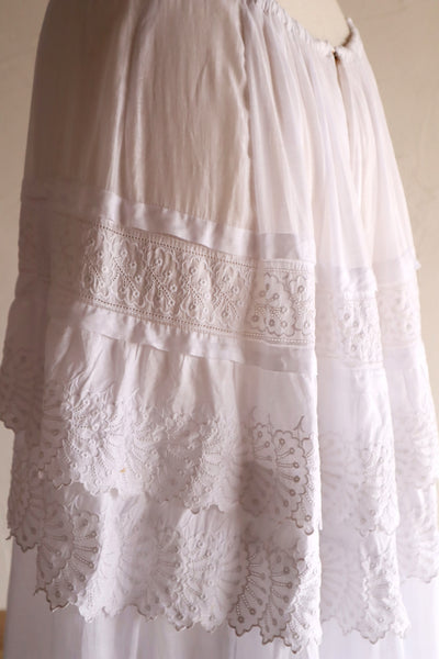 1900s French Edwardian Handworked Cotton Lawn Skirt