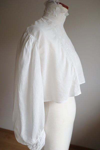 1900s Edwardian Muslin Cotton Embroidered Blouse