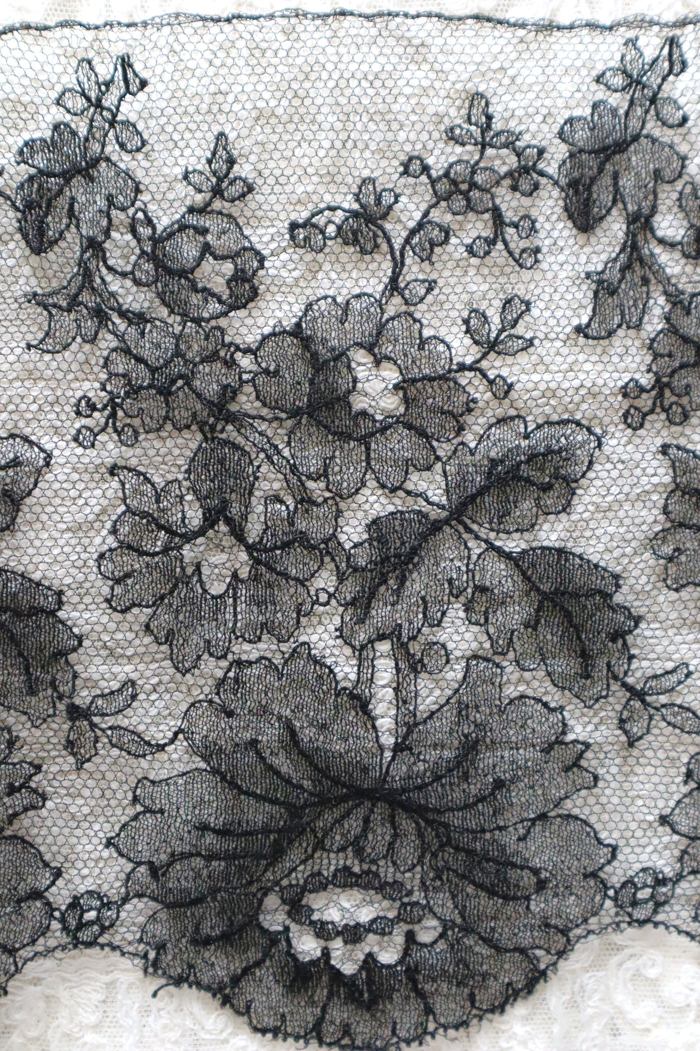 1920s Chantilly Style Lace Trim with Picot Edge, 690×18cm