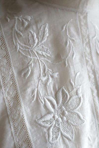 1900s Edwardian Muslin Cotton Embroidered Blouse