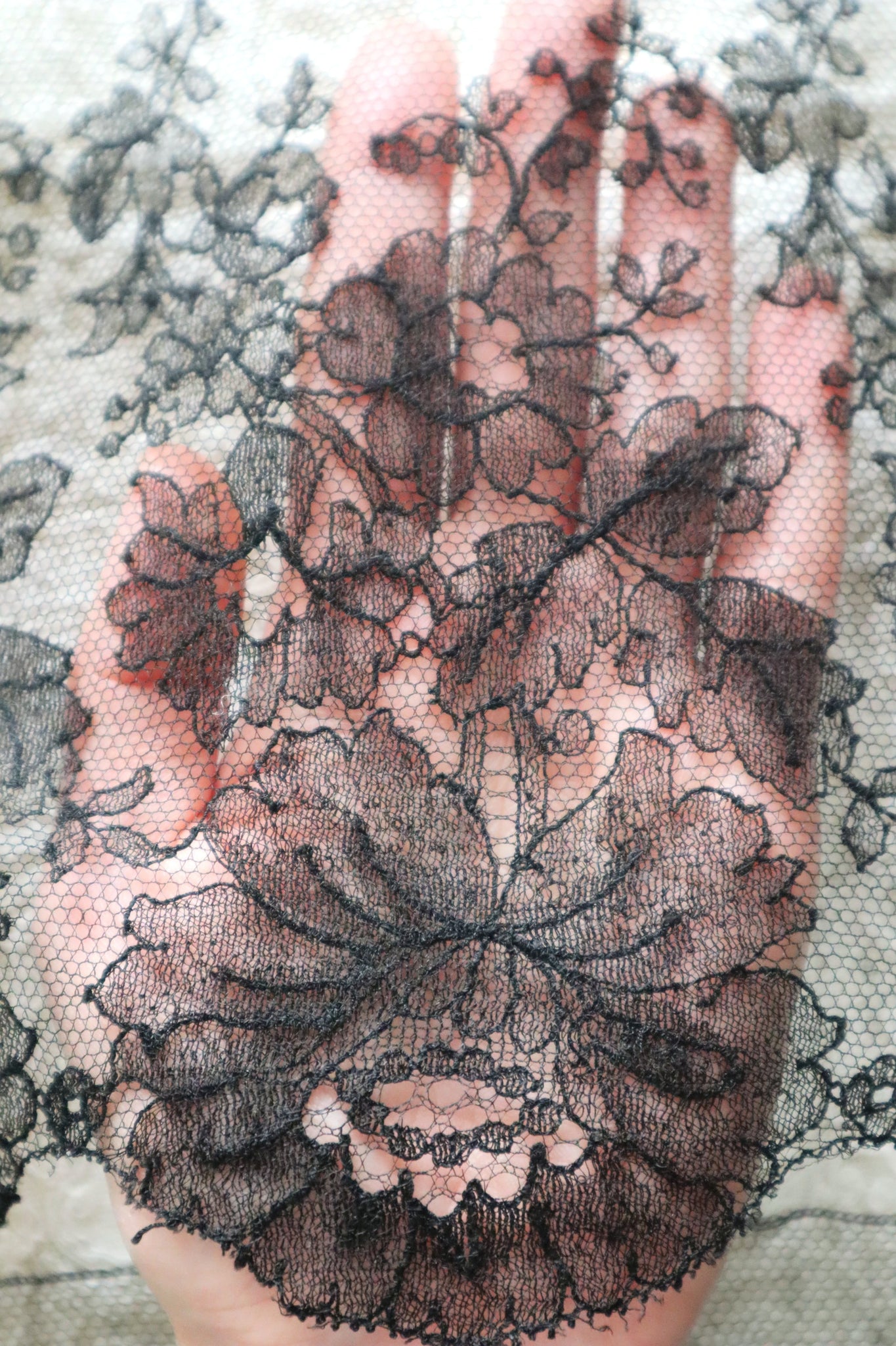 1920s Chantilly Style Lace Trim with Picot Edge, 690×18cm