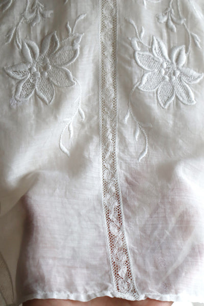 1900s Edwardian Muslin Cotton Embroidered Blouse