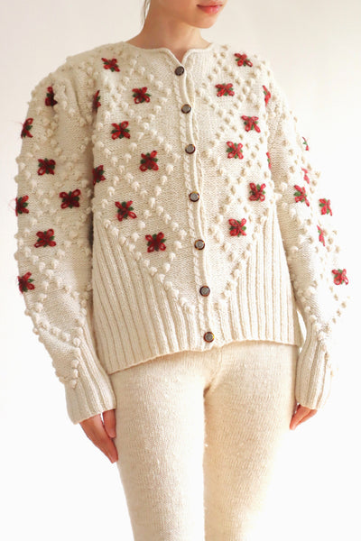 80s Mohair Flower Embroidery Austrian Cardigan Size L