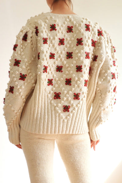 80s Mohair Flower Embroidery Austrian Cardigan Size L