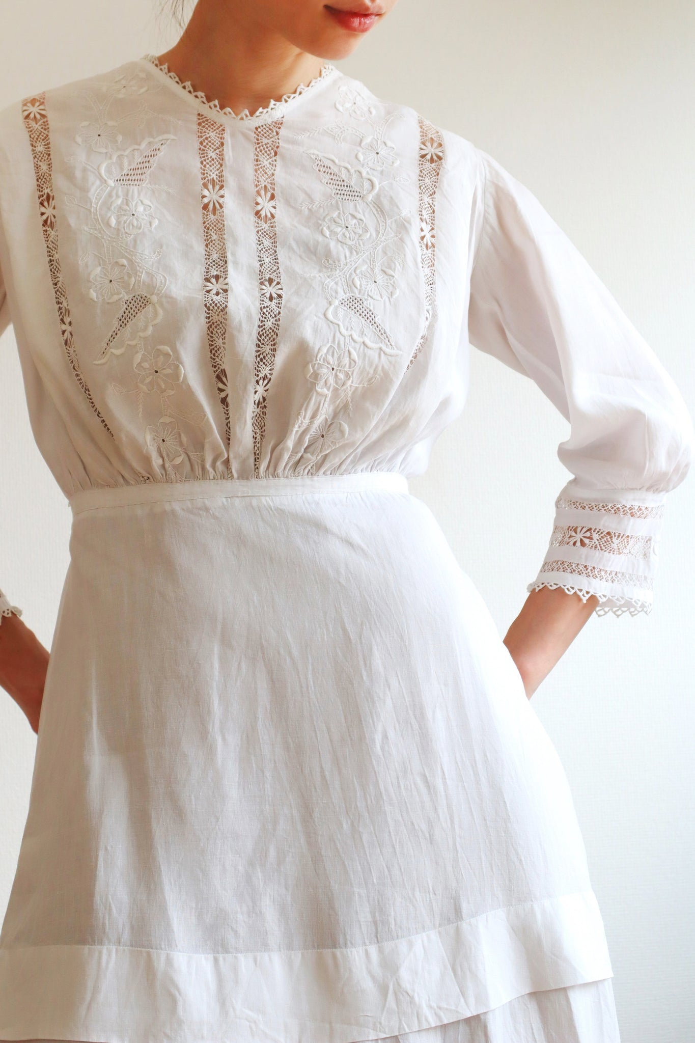 1900s Edwardian Linen Dress