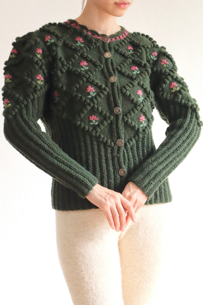 80s Hand Knit Green Austrian Cardigan