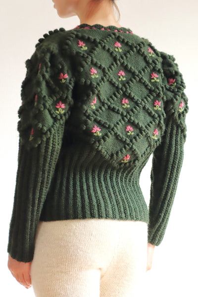 80s Hand Knit Green Austrian Cardigan