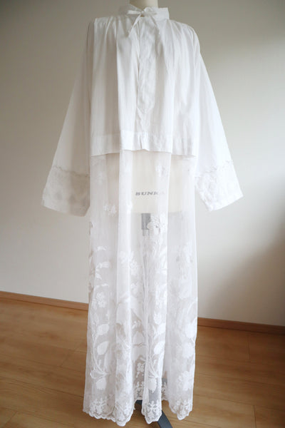 1900s Floral Appliqué Lace Cotton Church Dress