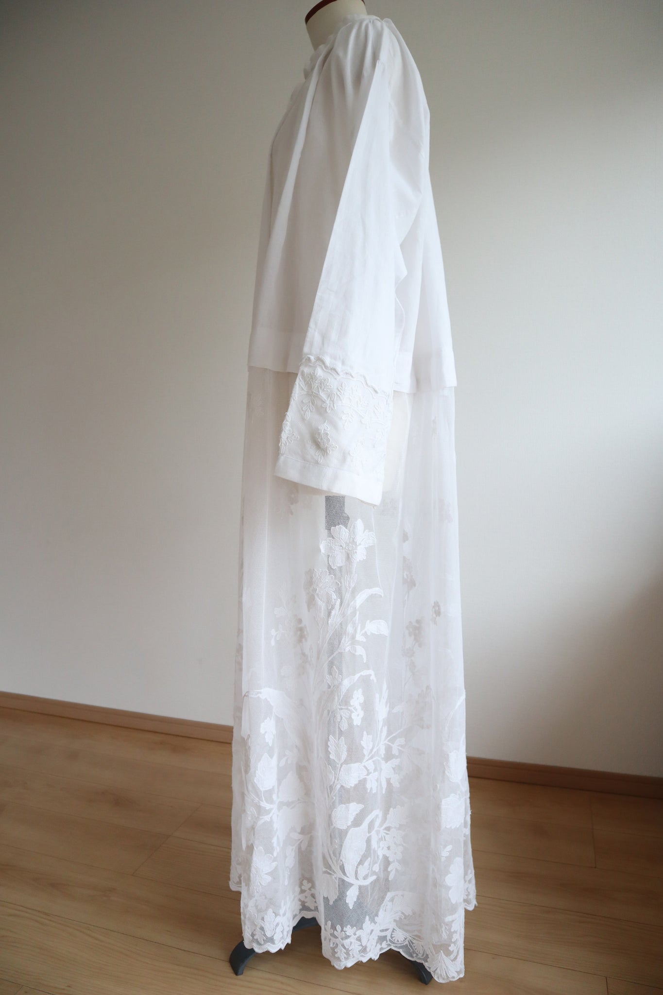 1900s Floral Appliqué Lace Cotton Church Dress