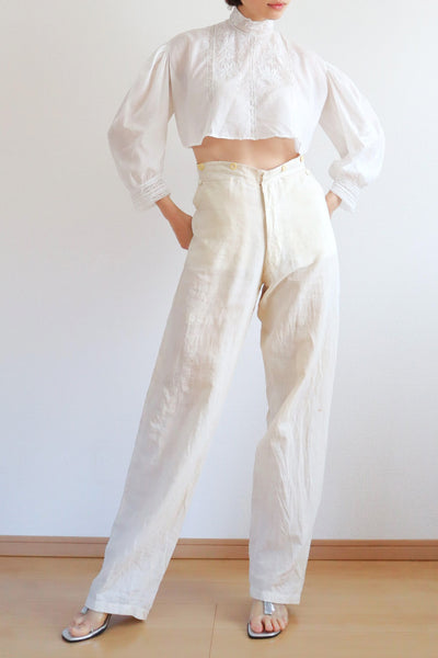 1900s Edwardian Muslin Cotton Embroidered Blouse