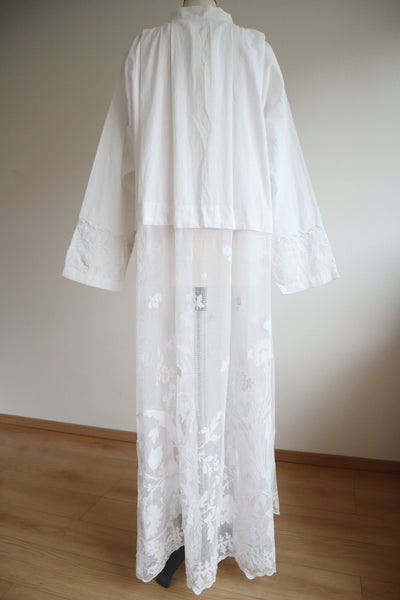 1900s Floral Appliqué Lace Cotton Church Dress