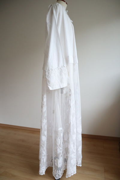 1900s Floral Appliqué Lace Cotton Church Dress