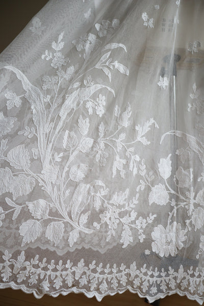 1900s Floral Appliqué Lace Cotton Church Dress